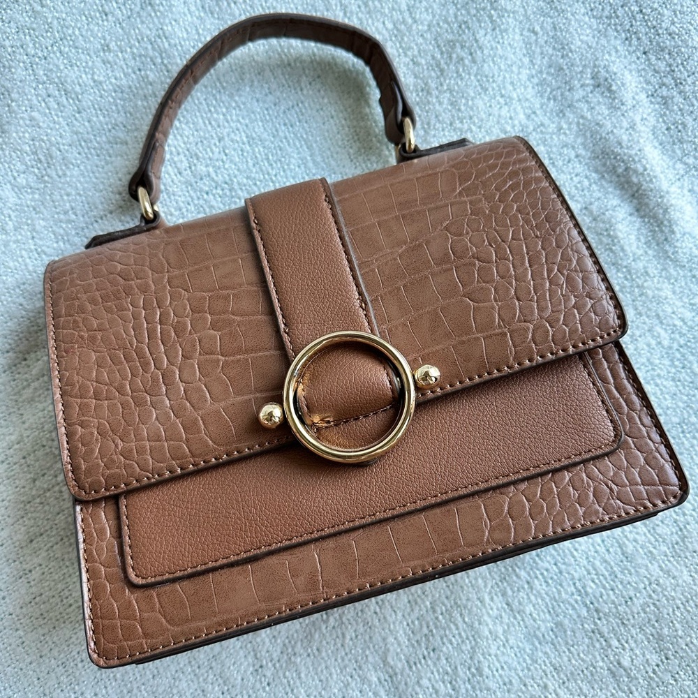 Anne Klein Tan Croc-Embossed Shoulder Bag